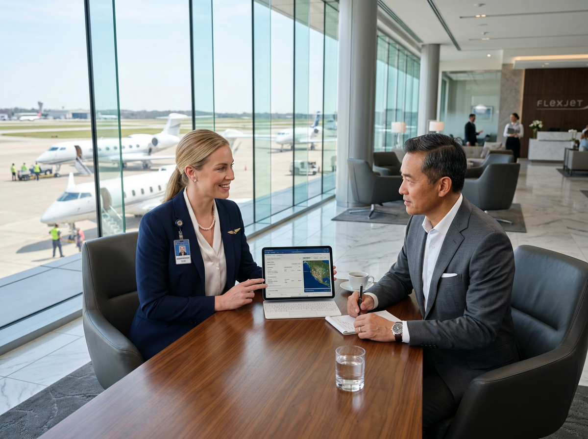 Aviation representative consulting with client